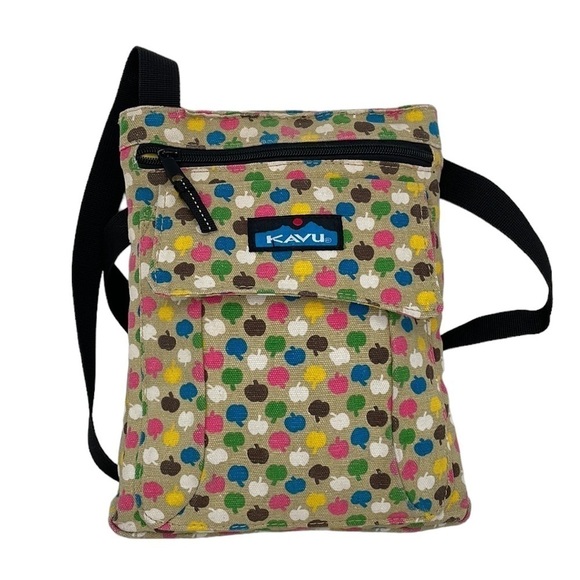 Kavu Purse Apple Print Crossbody Bag Colorful Yellow Tan - Picture 1 of 15